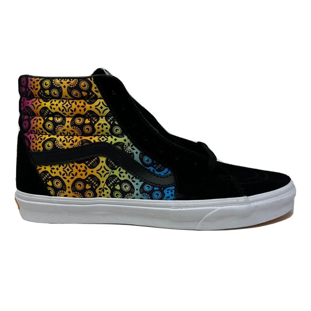 Vans Sk8 Hi Dia De Los Muertos Men's Skull 12 Skate Shoes New Black White Multi